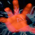 abstract digital representation of the new AI model Mythos attacking a financial network.