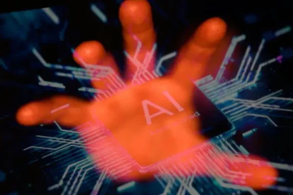 abstract digital representation of the new AI model Mythos attacking a financial network.