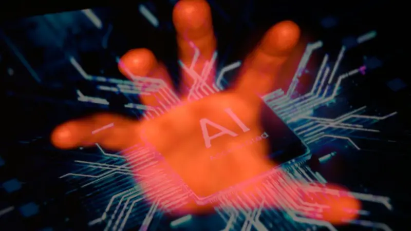 abstract digital representation of the new AI model Mythos attacking a financial network.