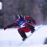 Athletes competing in the Winter Olympics halfpipe qualification event.