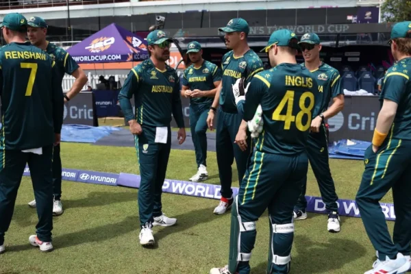Australia players react during T20 World Cup match abandoned due to rain