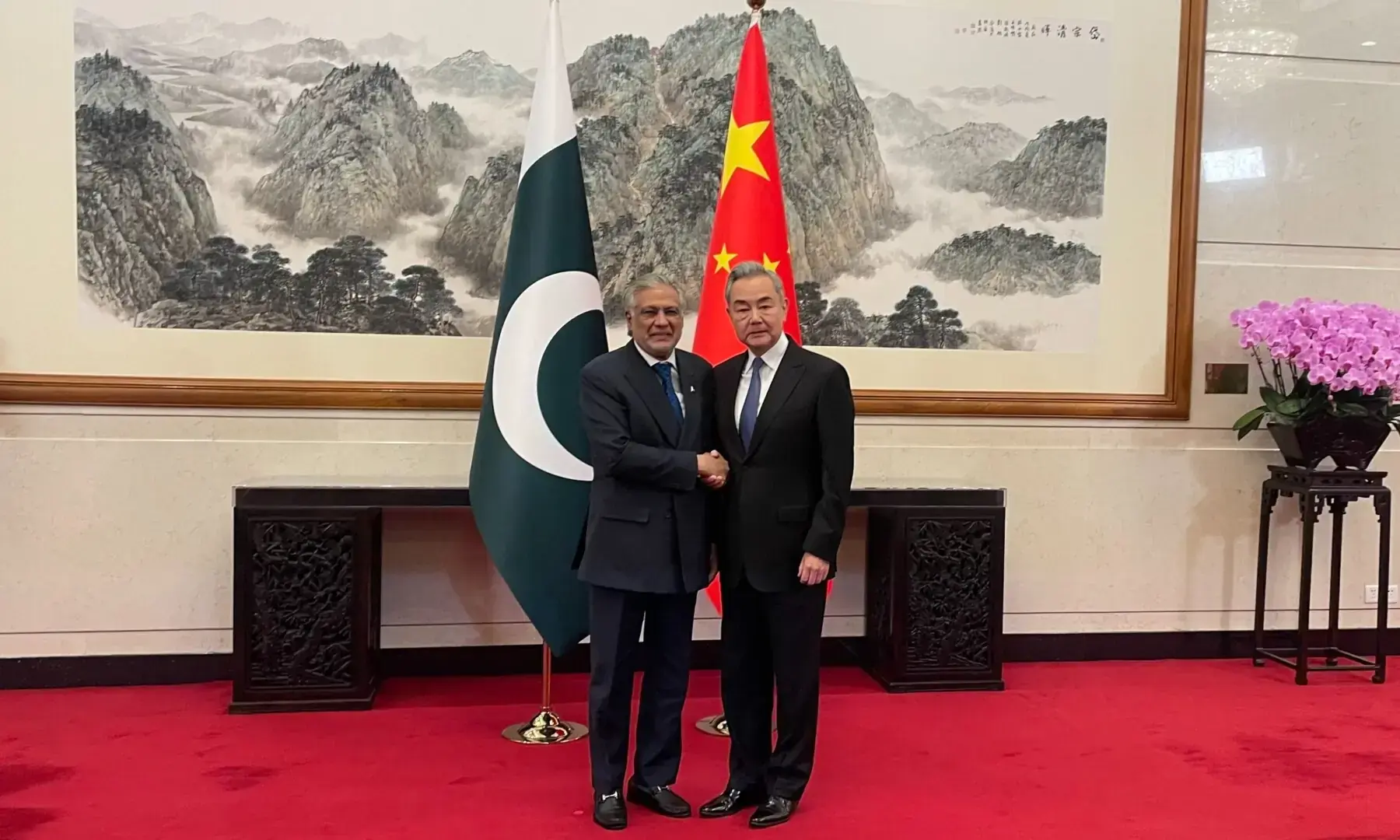 Pakistan and China discuss Middle East peace efforts in Beijing.