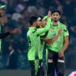 Fakhar Zaman batting in Qalandars vs Gladiators PSL 2026 match at Gaddafi Stadium.